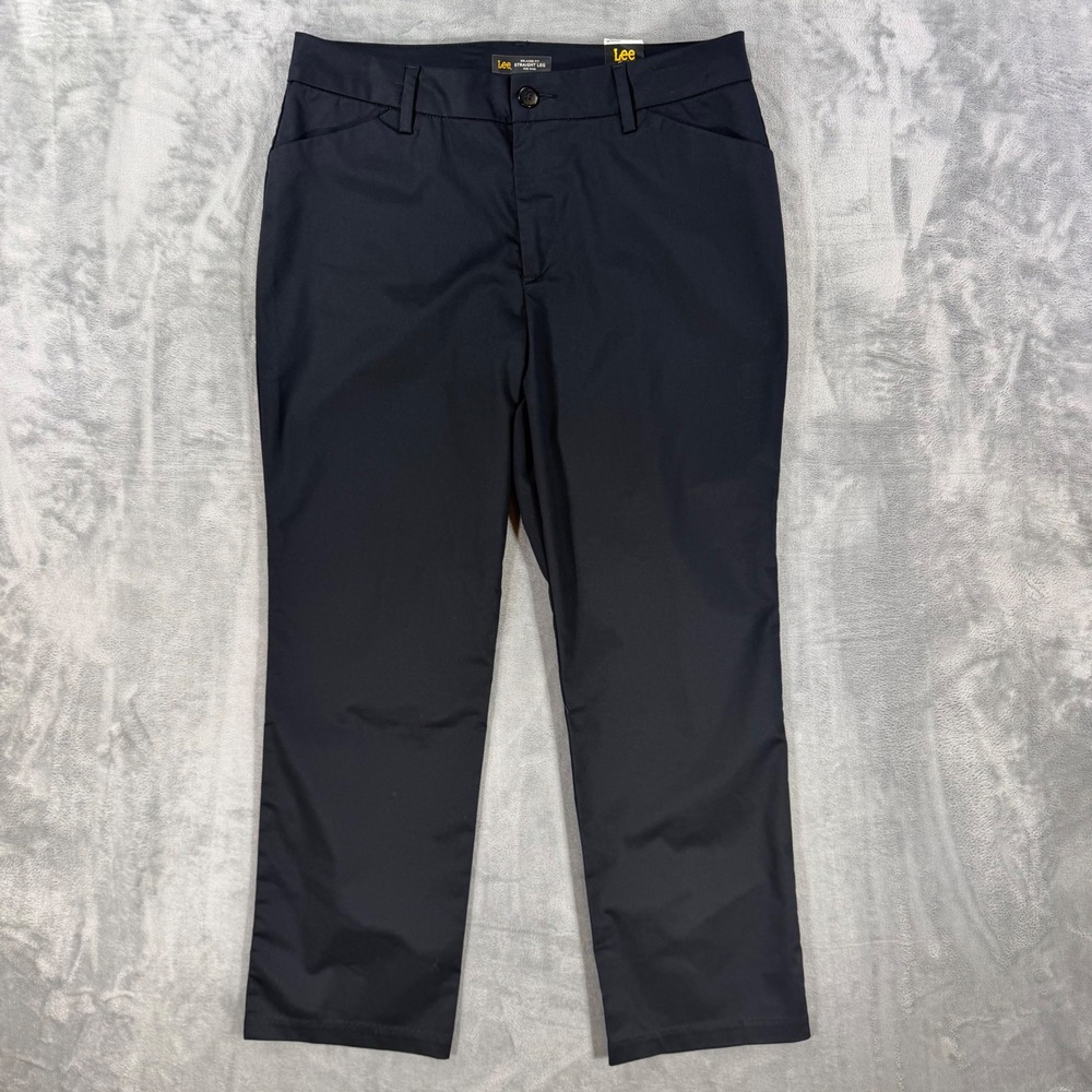 New Lee Relaxed Fit Straight Leg Pants Women's 14 Short Black Wrinkle Free